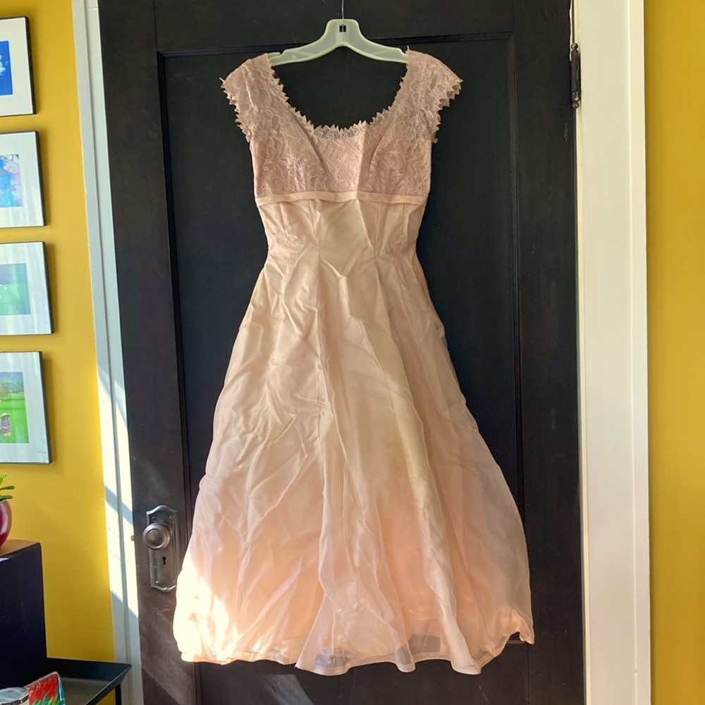 1950s vintage taffeta and lace bridesmaid or formal dress